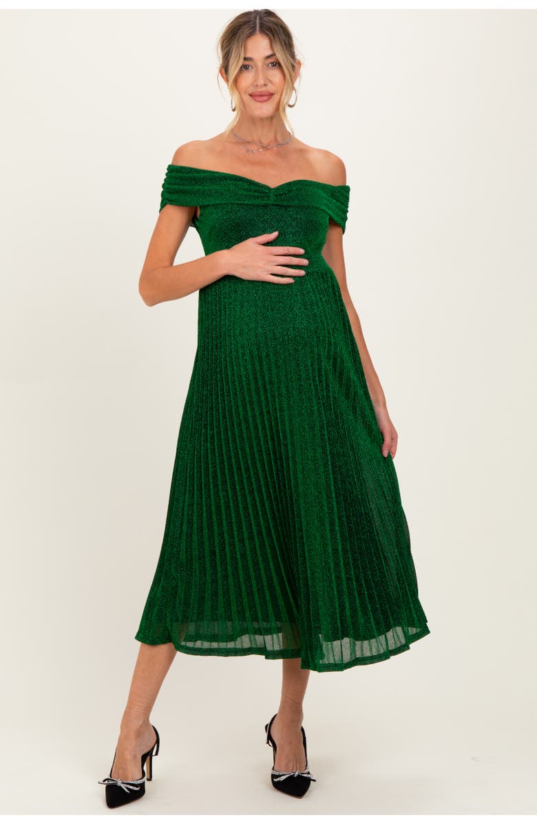 PinkBlush Shimmer Off Shoulder Pleated Midi Dress, Main, color,