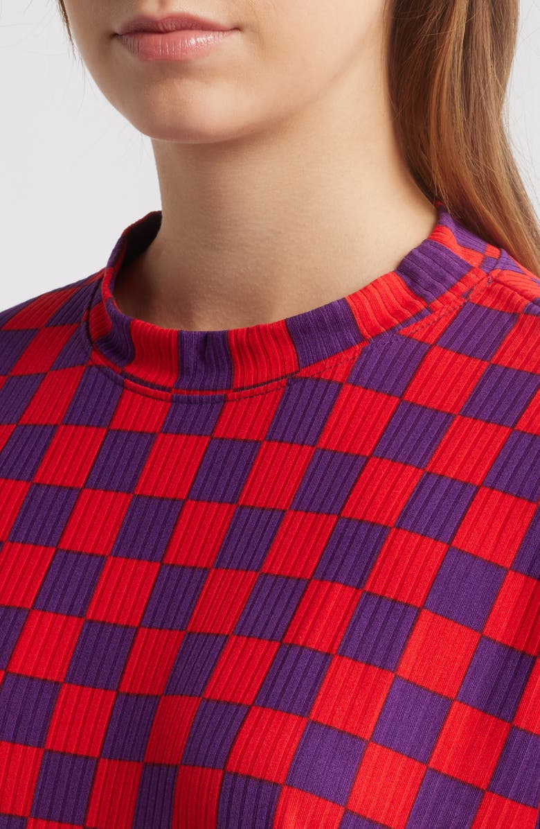 Dressed in Lala Lex Ribbed Oversize T-Shirt & High Waist Crop Pants Set, Alternate, color, Red/ Purple