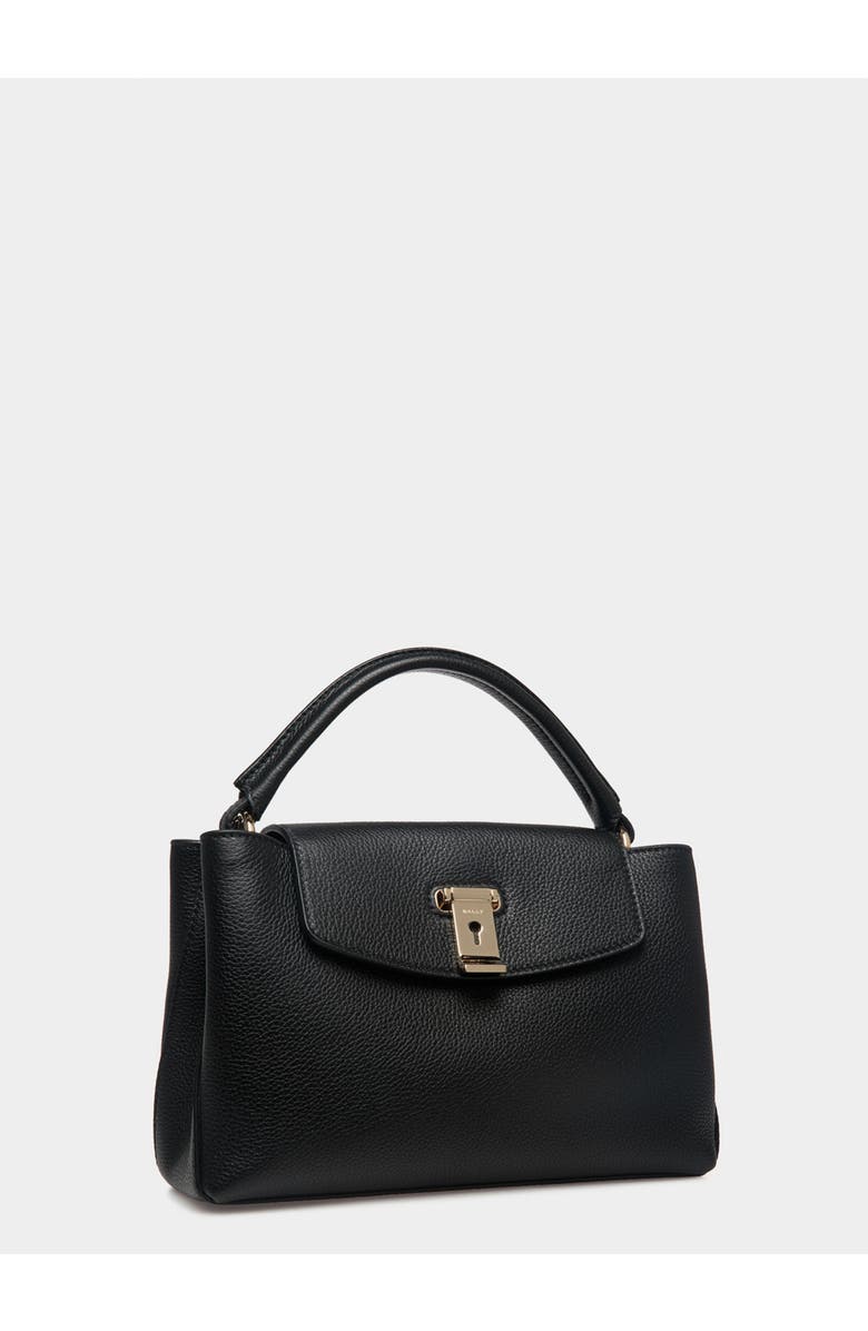 Bally Lock Me Small Top Handle Bag In Grained Leather, Alternate, color, Black