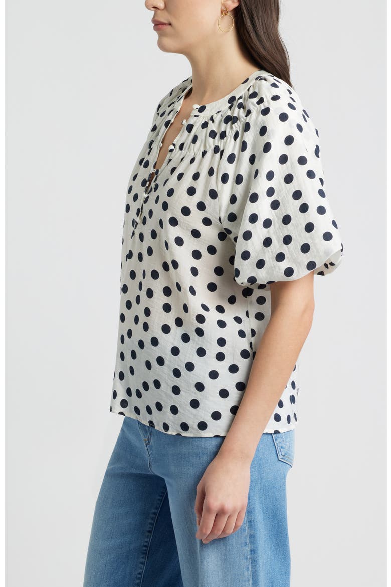 Puff Sleeve Top, Alternate, color, IVORY- NAVY ANNIE DOT