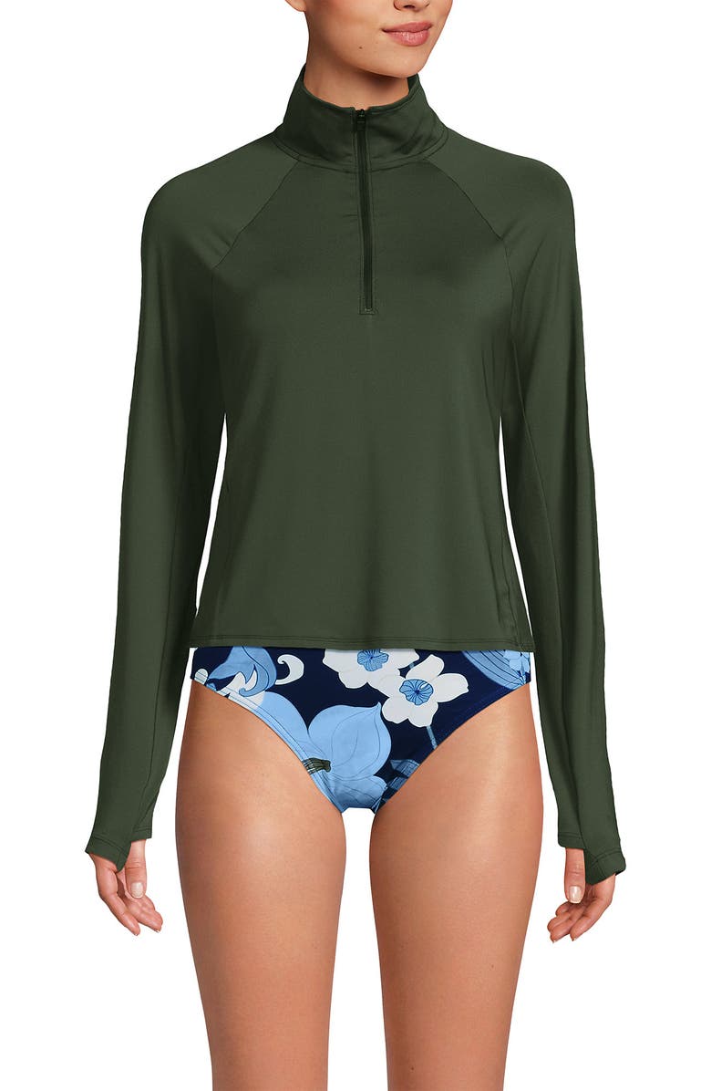 Lands' End Long Sleeve Rash Guard Cover-up UPF 50, Alternate, color, Rich Olive Green