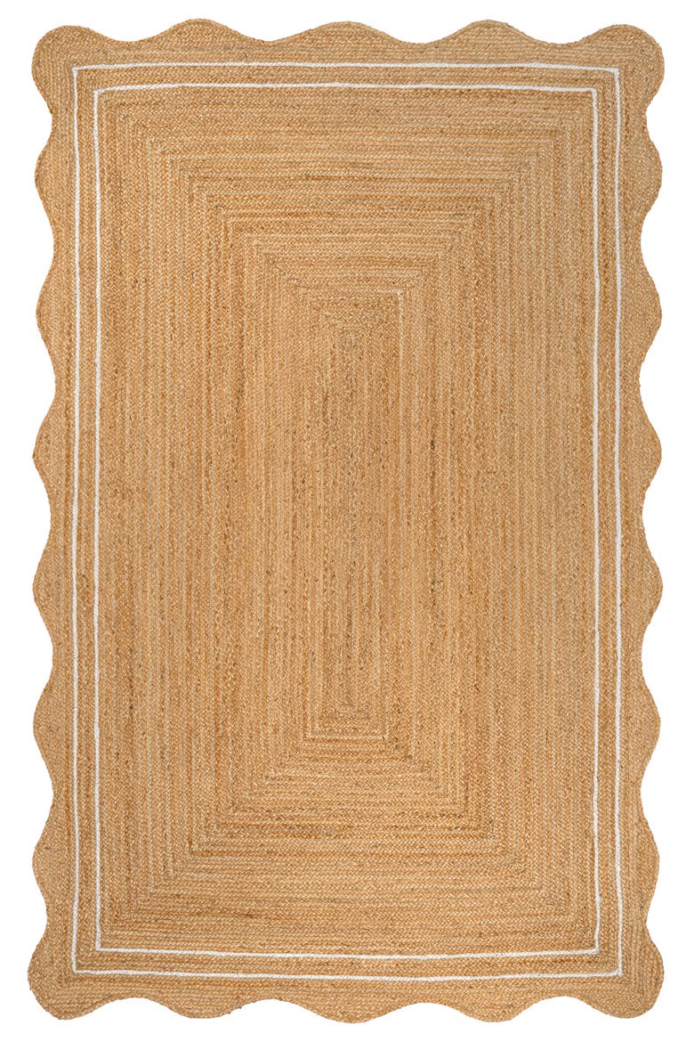 Seaside Cottage Scallop Edge Jute Area Rug, Main, color, Natural/White
