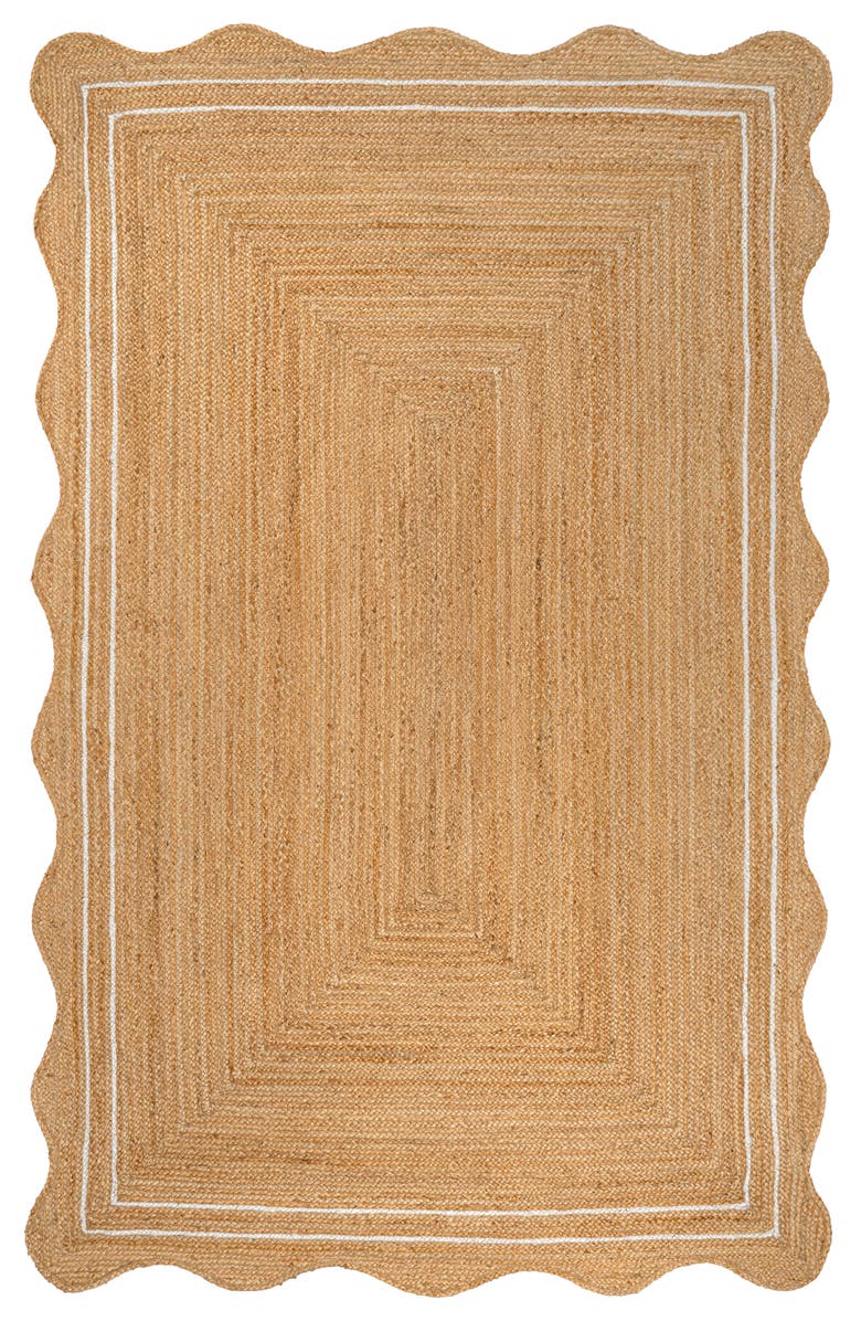 JONATHAN Y Seaside Cottage Scallop Edge Jute Area Rug, Main, color, Natural/White