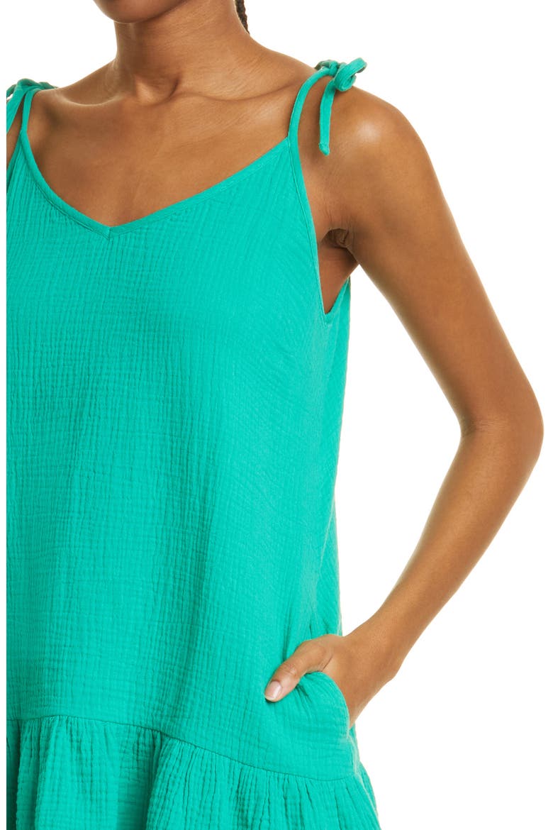 Easy Organic Cotton Gauze Slipdress, Alternate, color, PEACOCK GREEN