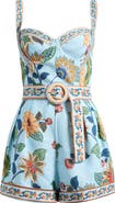 FARM Rio Floral Border Print Linen Blend Romper