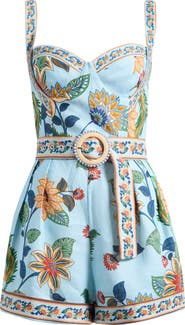 FARM Rio Floral Border Print Linen Blend Romper