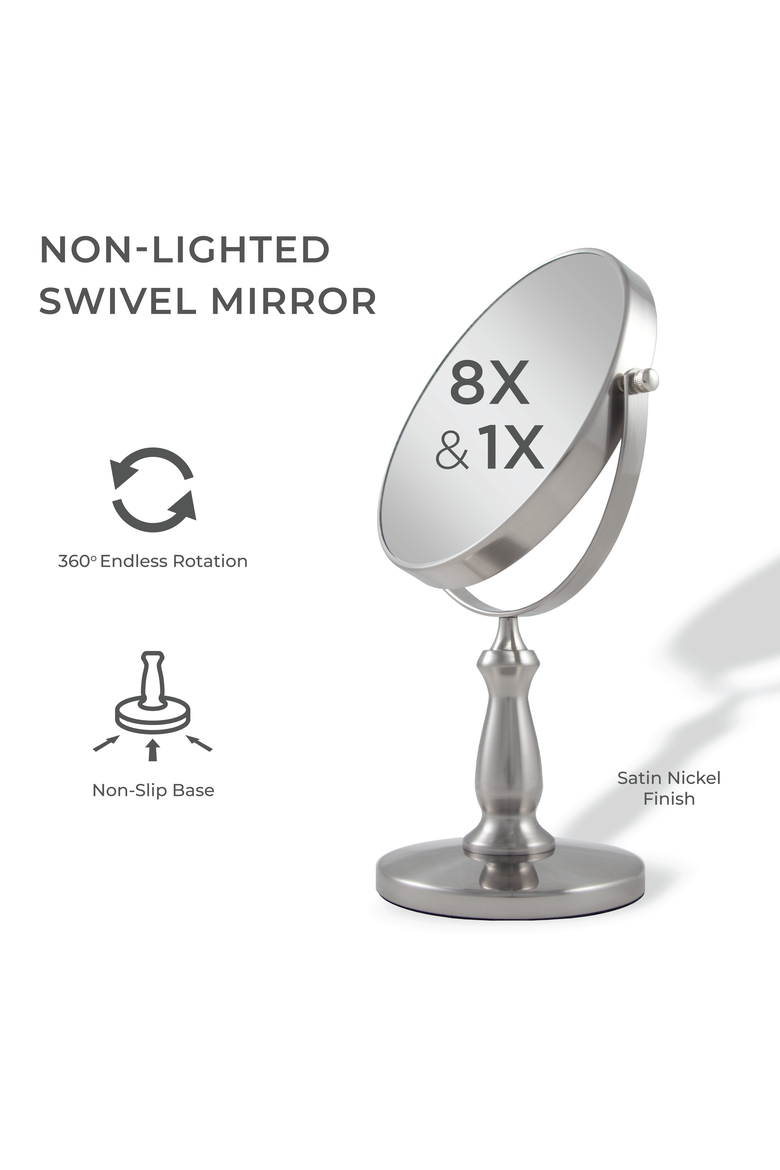 Makeup Mirror with 8X/1X Magnifications, Alternate, color, Satin Nickel