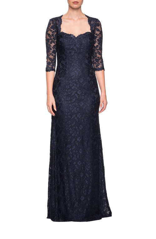 La Femme Long Lace Gown With Sweetheart Neckline