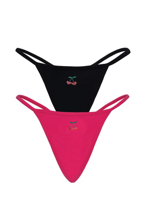 Cheeky Cherry 2-pack Leakproof Everyday Liner Ultra Smooth String Thong In Onyx/cheeky Pink