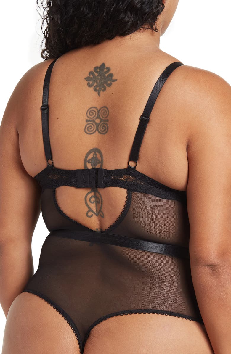 SECRET LACE Shadow Stripe Lace Sexy Bodysuit, Alternate, color, 