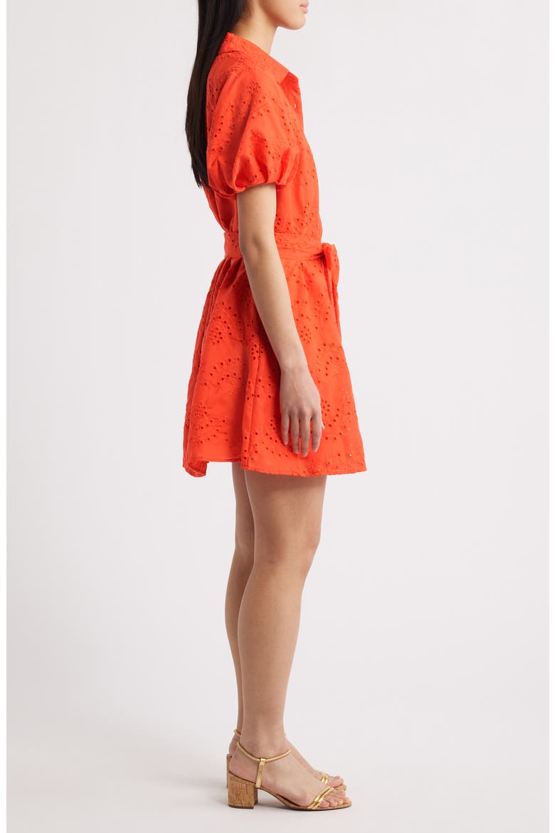 Puff Sleeve Eyelet Shirtdress, Alternate, color, RED CORAL