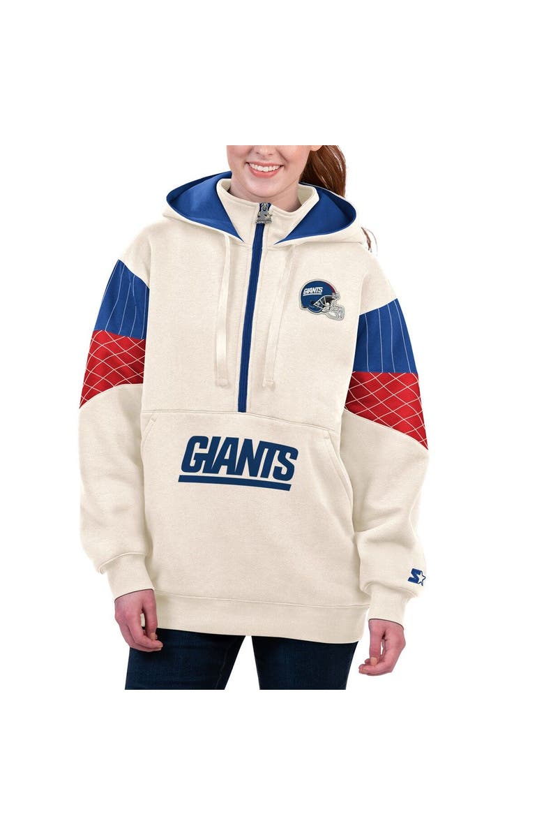 STARTER Women's Starter White New York Giants Throwback Teammate Half-Zip Hoodie, Main, color,