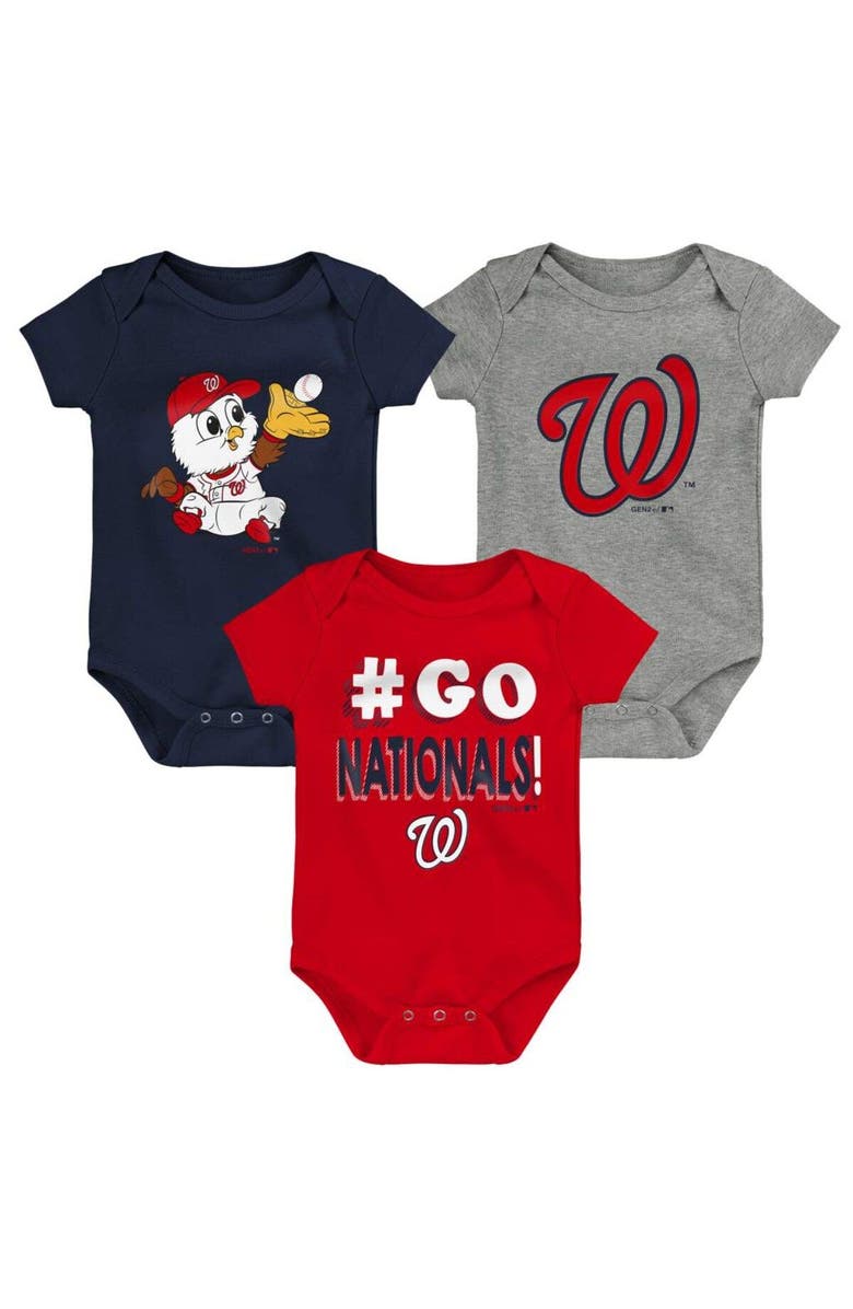 Outerstuff Newborn & Infant Red/Navy/Gray Washington Nationals Born To Win 3-Pack Bodysuit Set, Main, color, Red