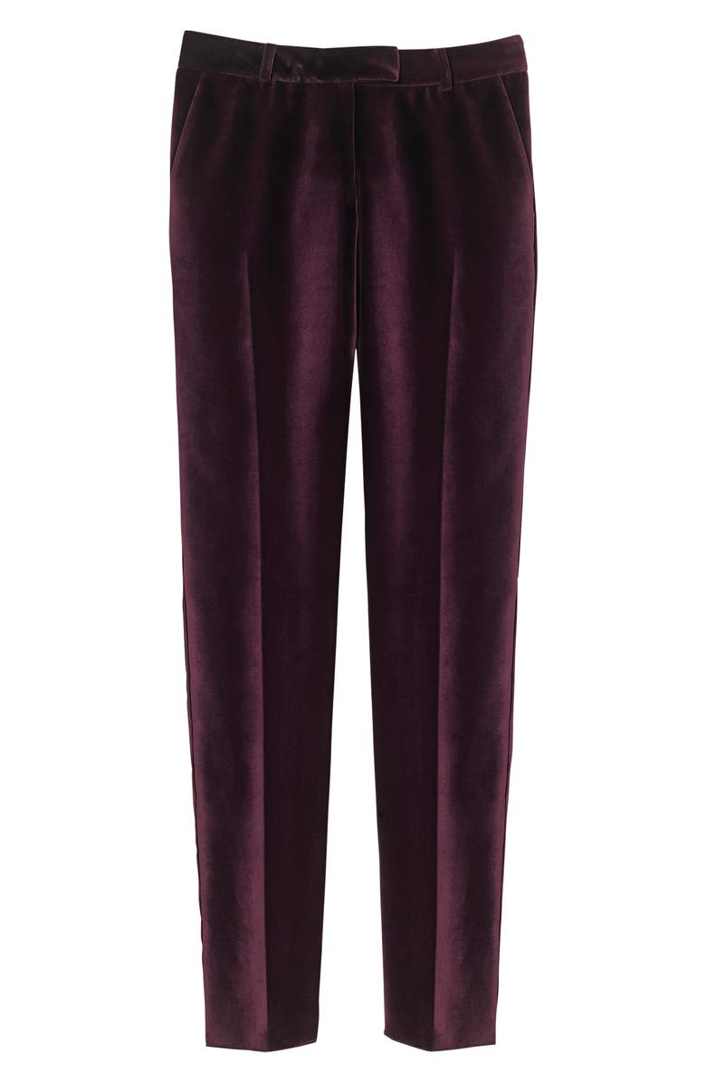 Longchamp Slim Fit Velvet Pants, Alternate, color, Plum