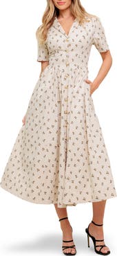 FLYING TOMATO Collared Fit & Flare Midi Dress