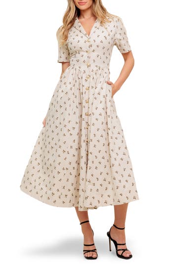 Flying Tomato Collared Fit & Flare Midi Dress In White