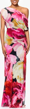 Betsy & Adam Floral One-Shoulder Gown