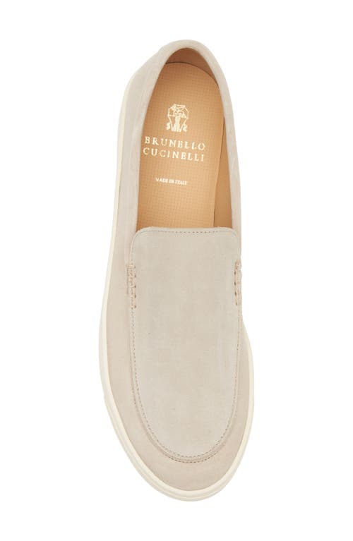 Brunello Cucinelli Chevron Embossed Suede Loafer In Neutral