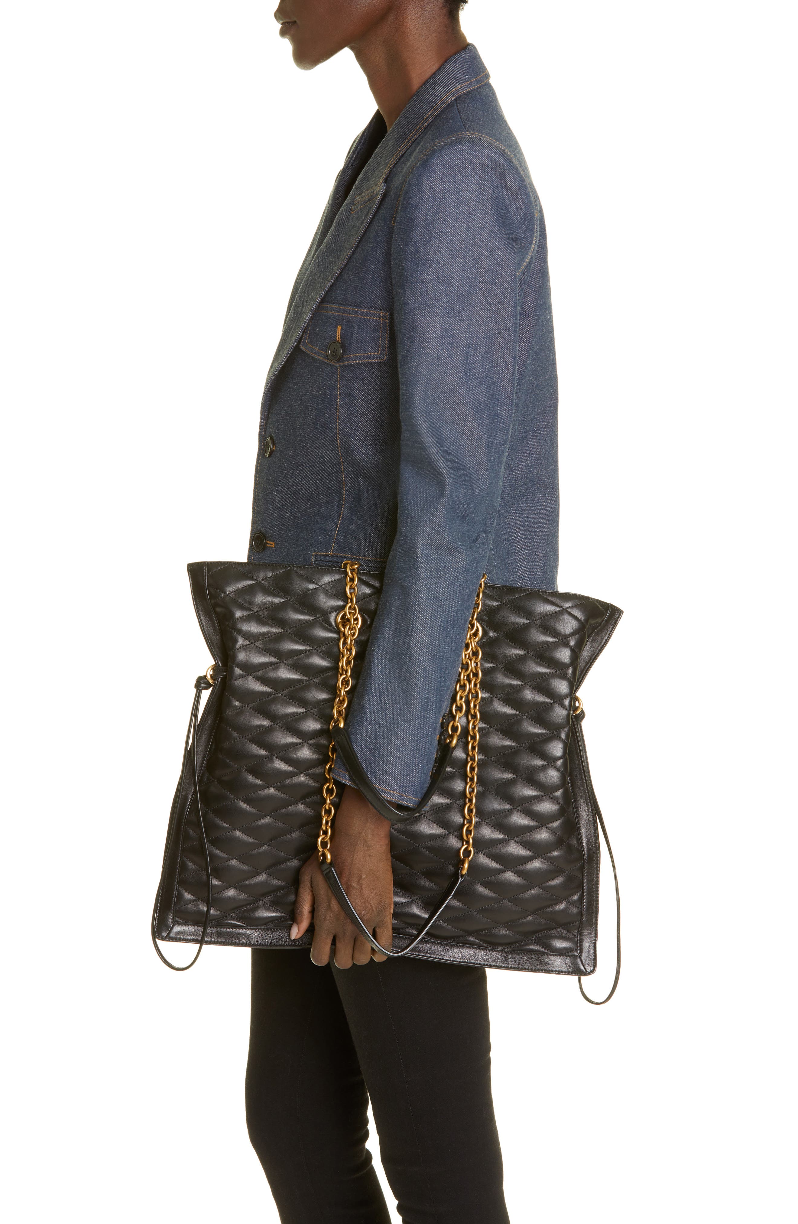 Saint Laurent Matelassé Lambskin Leather Tote, Alternate, color, 