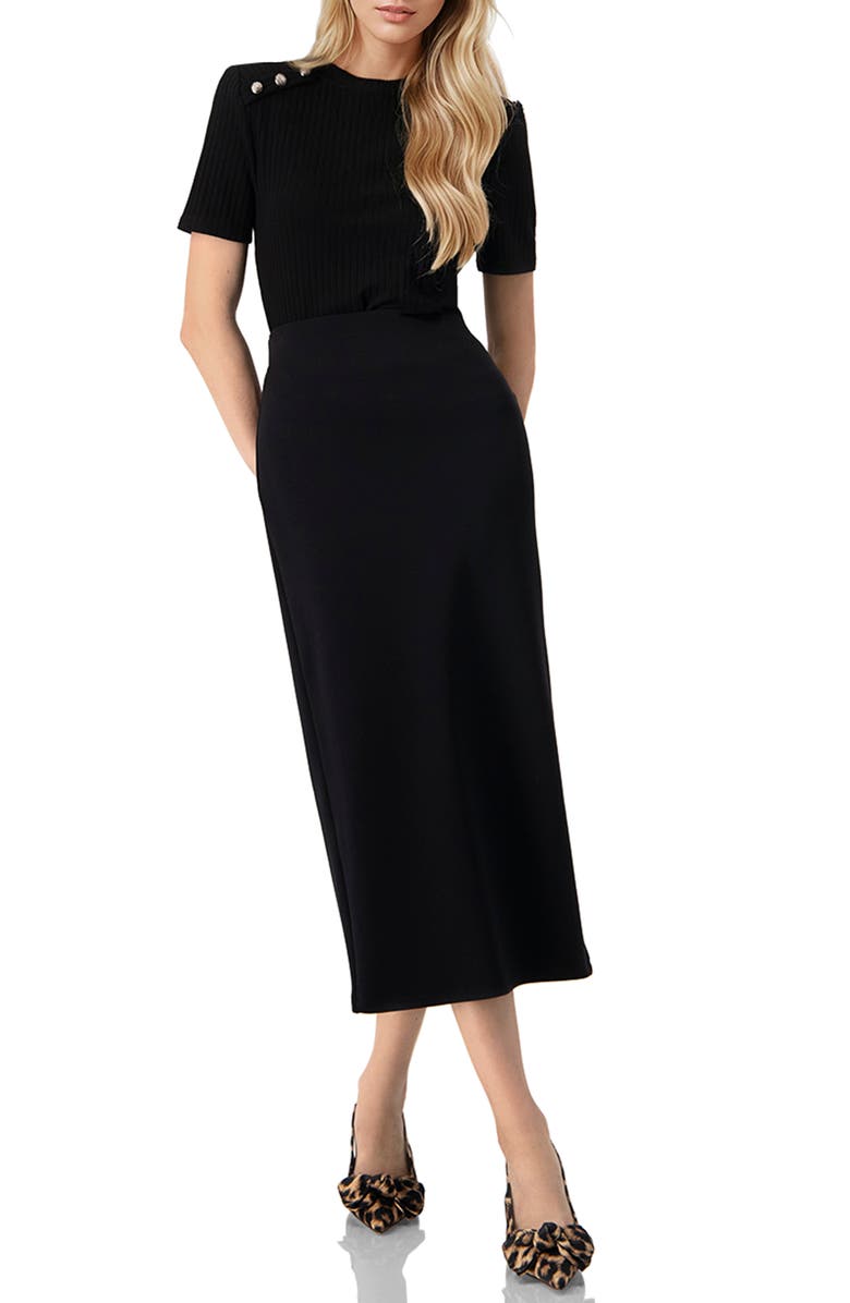 IVONNE Puffed Shoulder Black Top, Alternate, color, Black