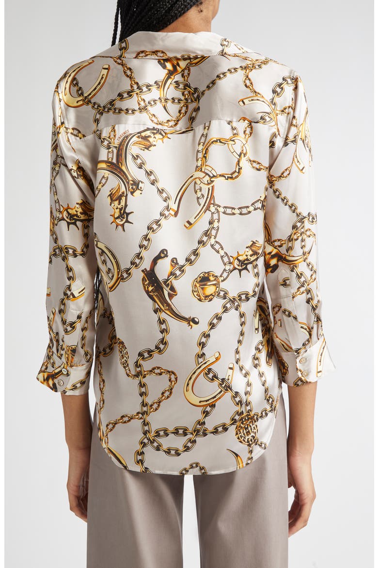Dani Chain Print Silk Button-Up Shirt, Alternate, color, SMK GR/GD LNG HRN CHN