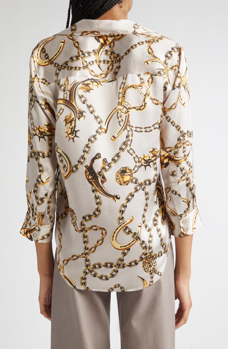 L'AGENCE Dani Chain Print Silk Button-Up Shirt, Alternate, color, Smoke Grey/Gold Long Horn Chai