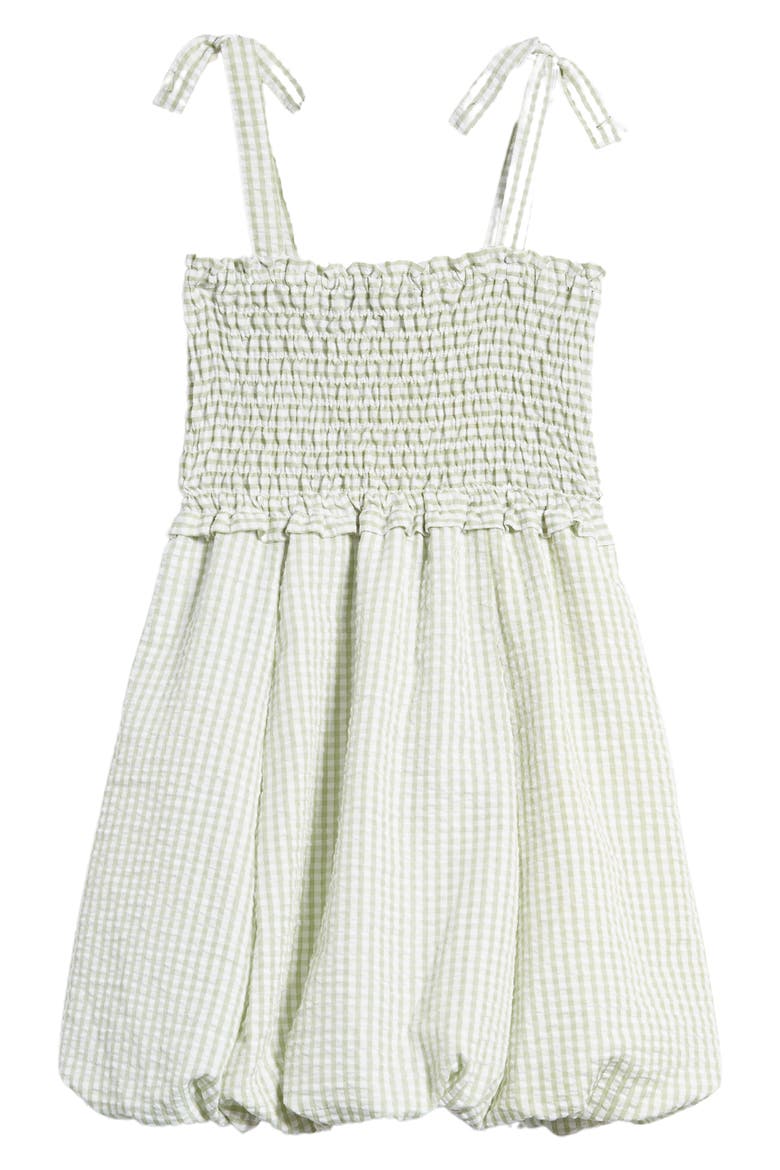 Kids' Gingham Smocked Seersucker Bubble Dress, Alternate, color, SAGE