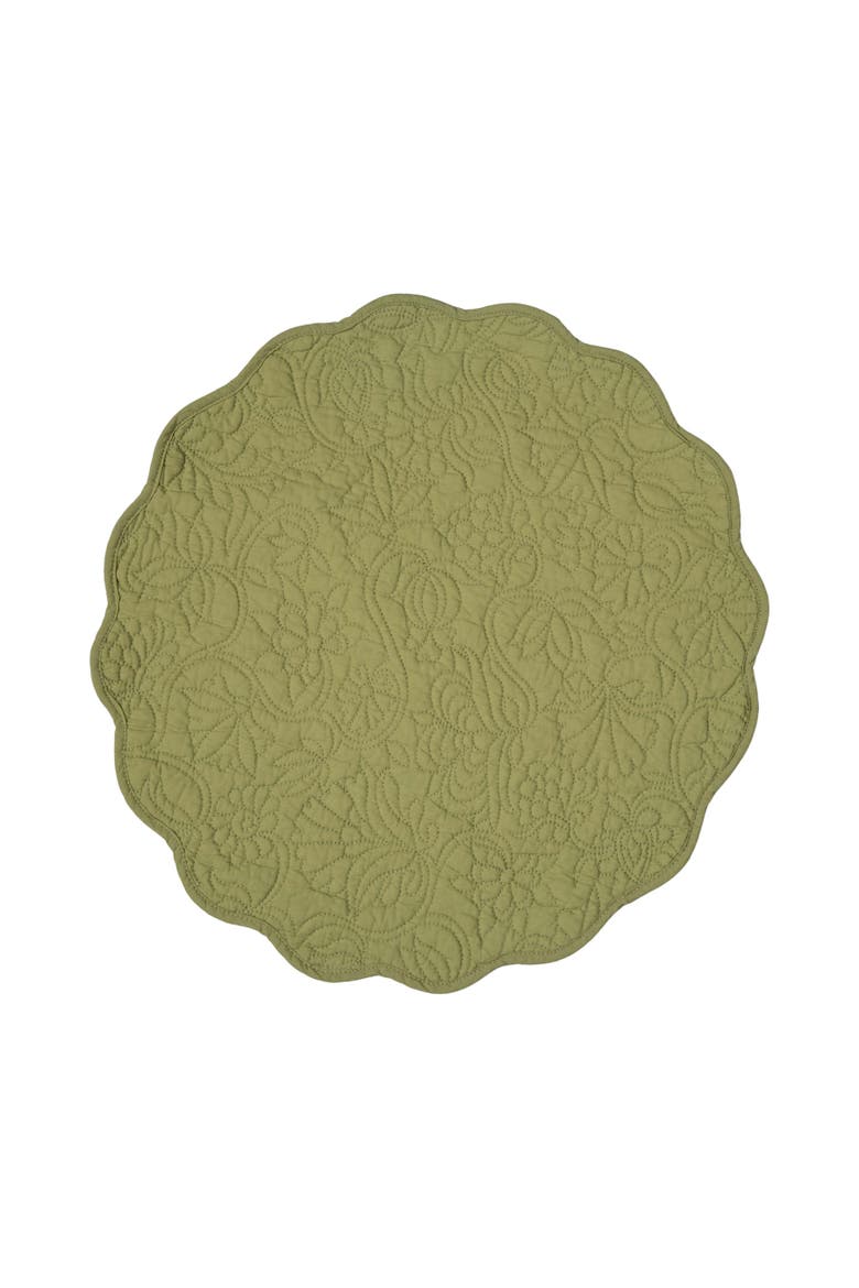 Christiana Sweet Pea 100% Cotton Quilted Round Set of 6 Placemats 17", Alternate, color, Green
