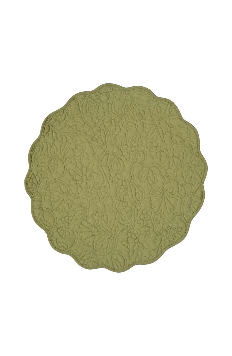 C&F Home Christiana Sweet Pea Reversible Machine Washable Round Scallop Quilt Placemats Set of 6, Alternate, color, Green