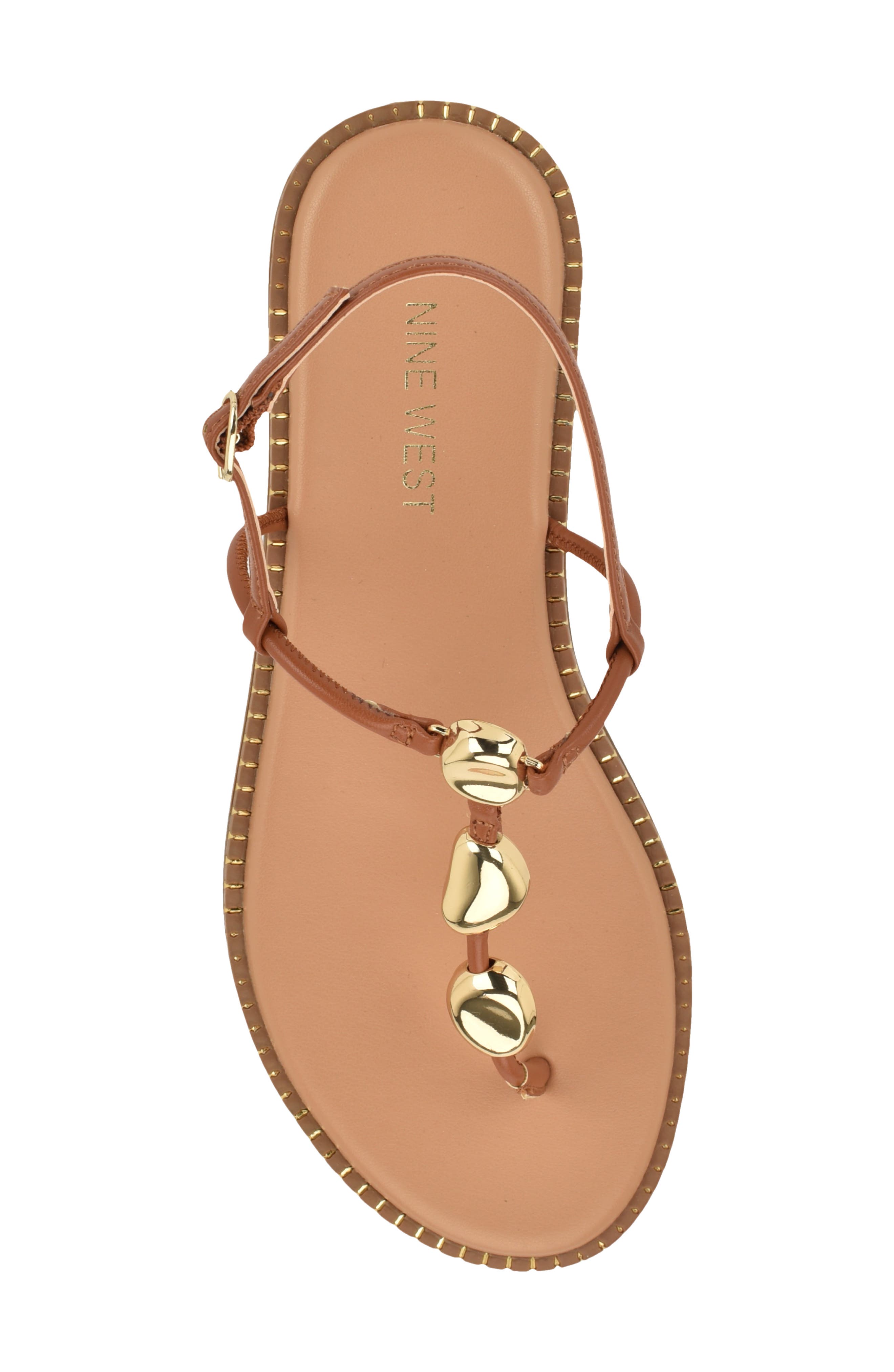 Nine West Derika T-Strap Sandal, Alternate, color, Medium Brown