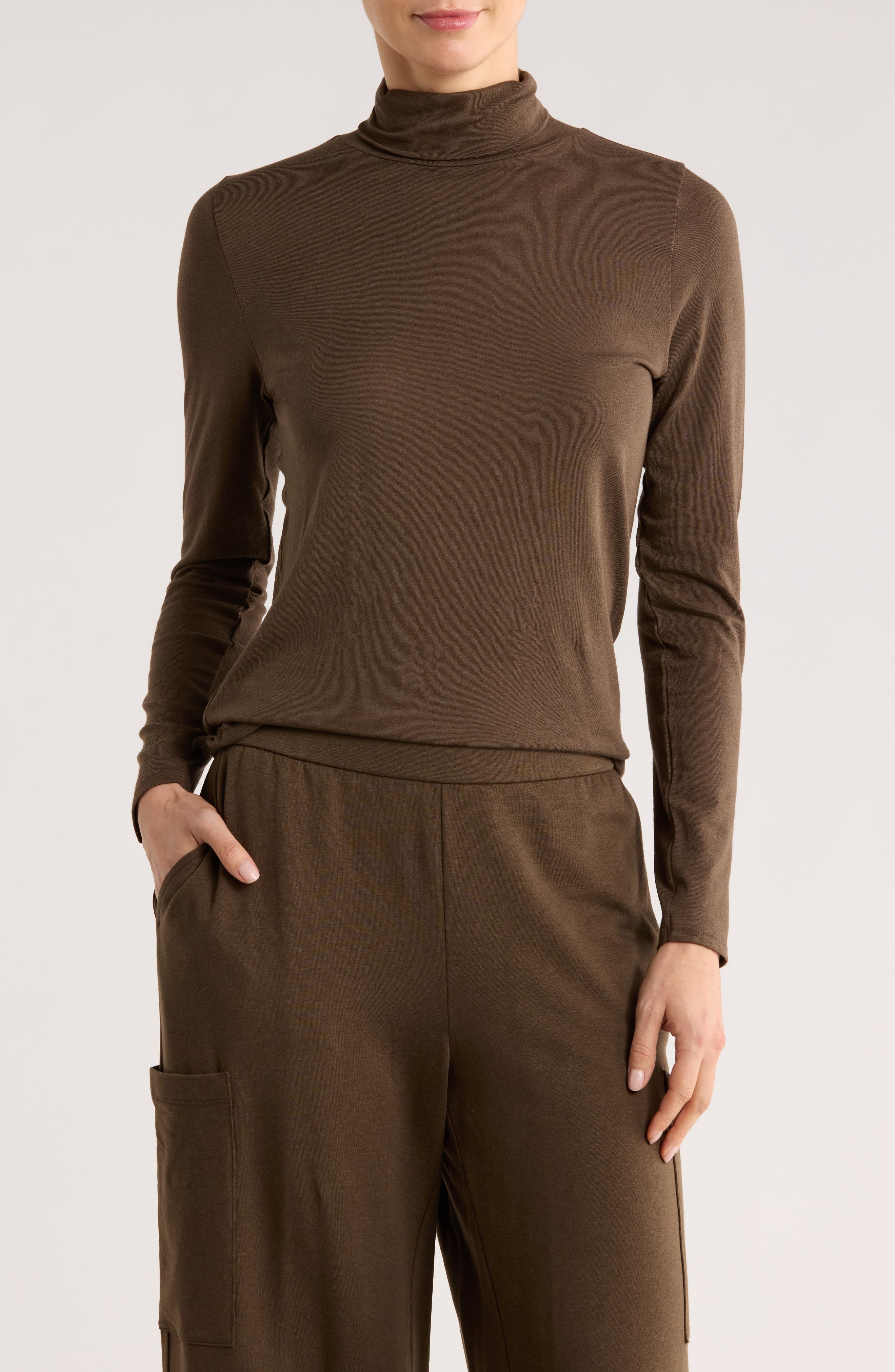 Eileen Fisher Turtleneck Stretch Organic Cotton Blend Top