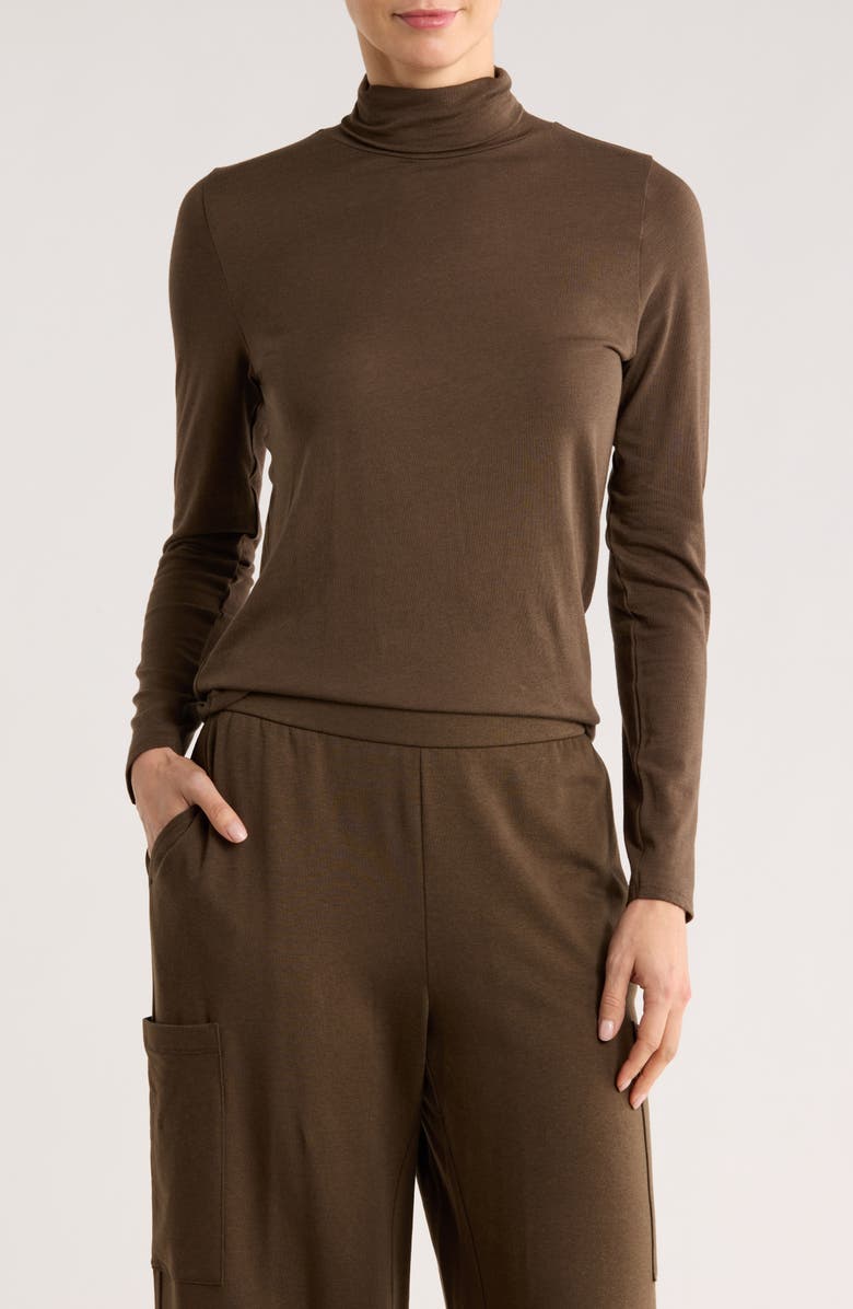 Eileen Fisher Turtleneck Stretch Organic Cotton Blend Top, Main, color, Wren