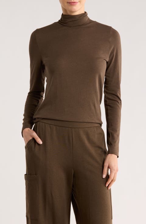 Turtleneck Stretch Organic Cotton Blend Top