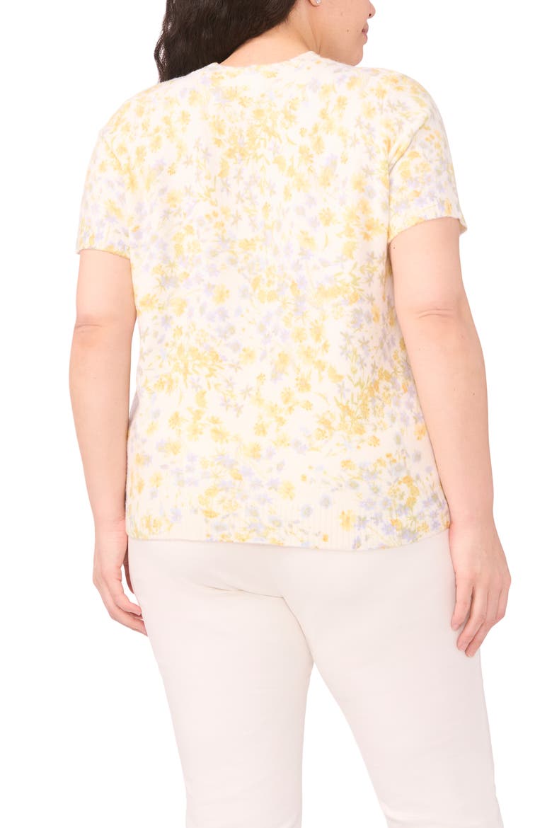 Floral Print Short Sleeve Sweater, Alternate, color, NEW IVORY