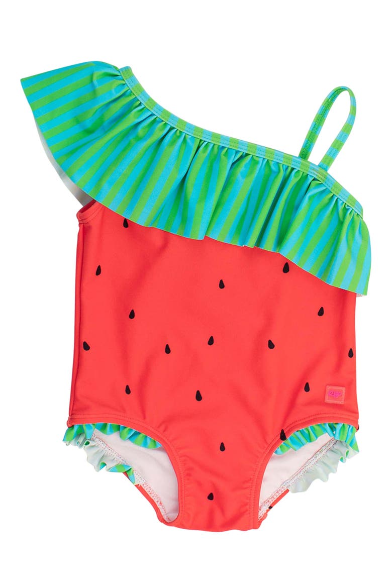Kids' Watermelon One-Shoulder One-Piece Swimsuit, Main, color, RED