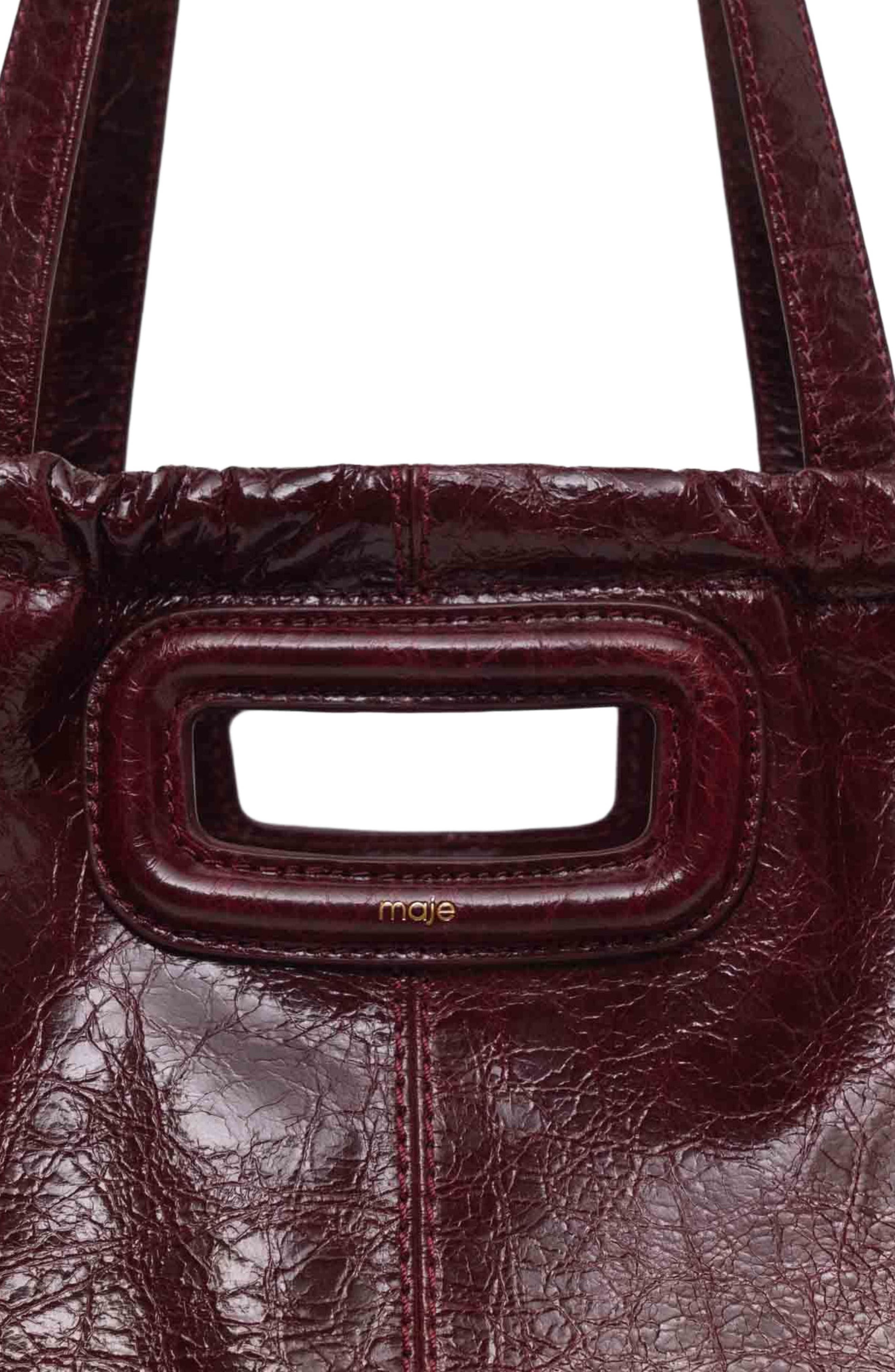 Crackled leather M Tote bag, Alternate, color, Burgundy