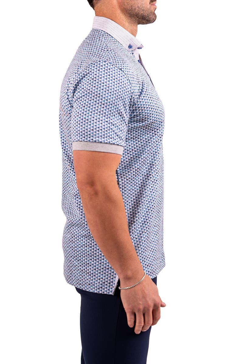 Maceoo Collarcubic Blue Cotton Jacquard Button-Down Polo, Alternate, color, Blue