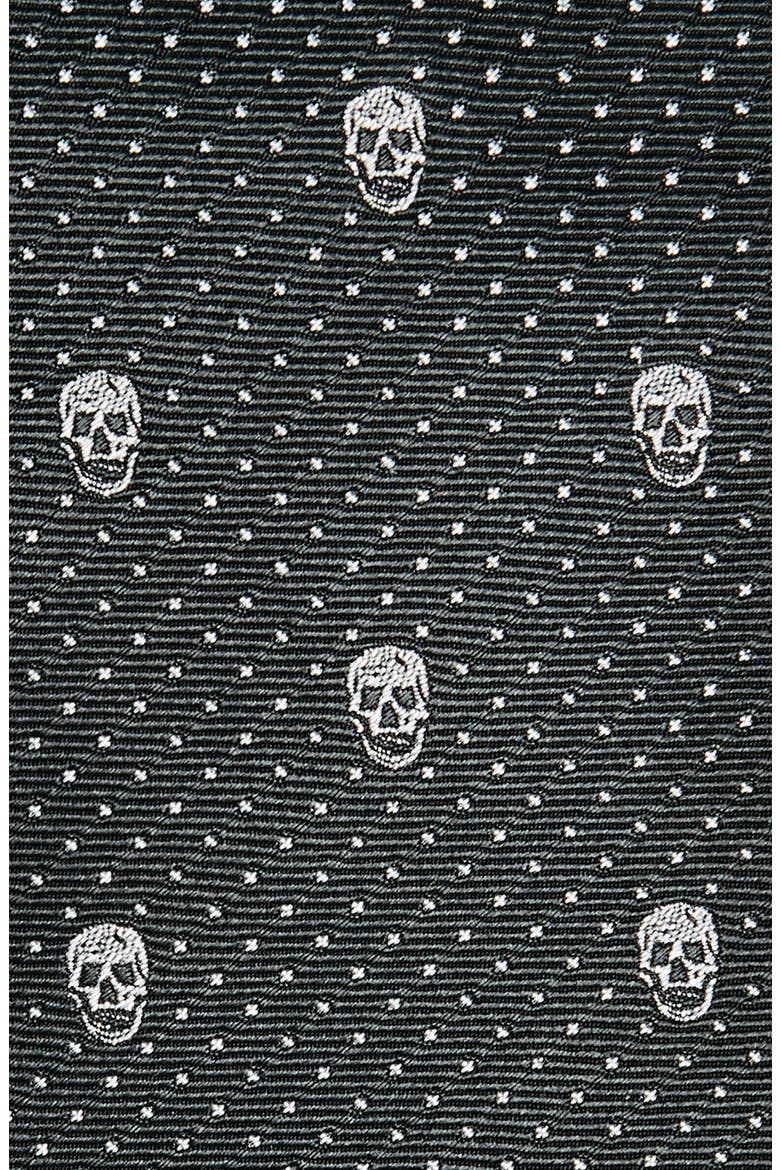 Skull & Dots Silk Tie, Alternate, color, BLACK/ SILVER