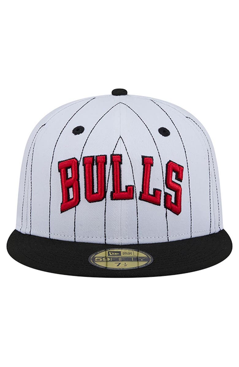 New Era Men
s New Era  White Chicago Bulls Wordmark Pinstripe 59FIFTY Fitted Hat, Alternate, color, White