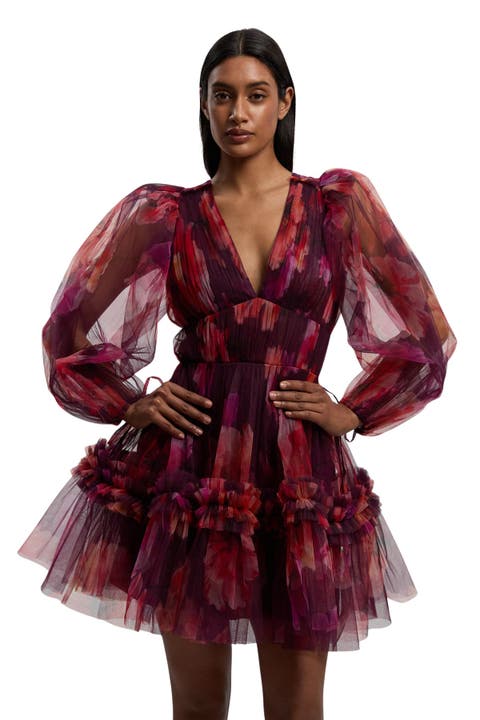 Tulle Balloon Sleeve Mini Dress