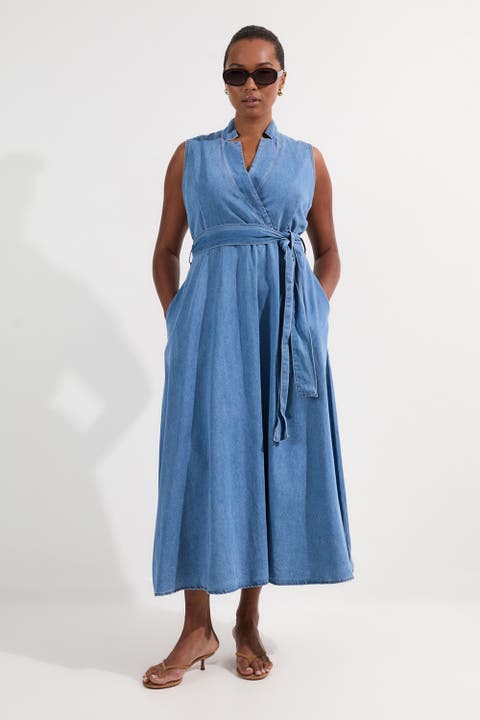 Belted Denim Midi Dress