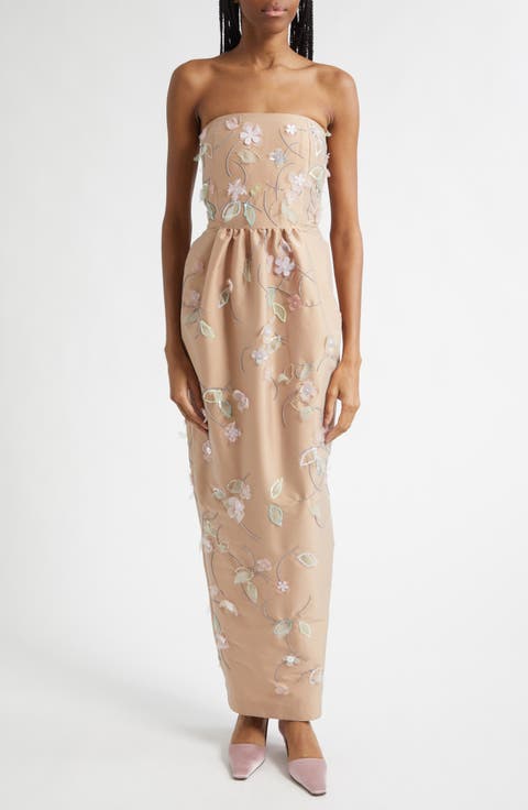 Lena Beaded Appliqué Strapless Dress