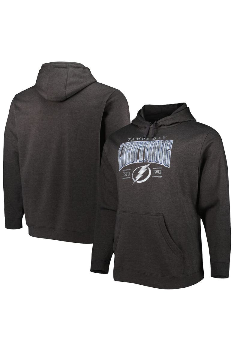 Men's Fanatics Branded Heather Charcoal Tampa Bay Lightning Big & Tall Dynasty Pullover Hoodie, Main, color, Heather Charcoal