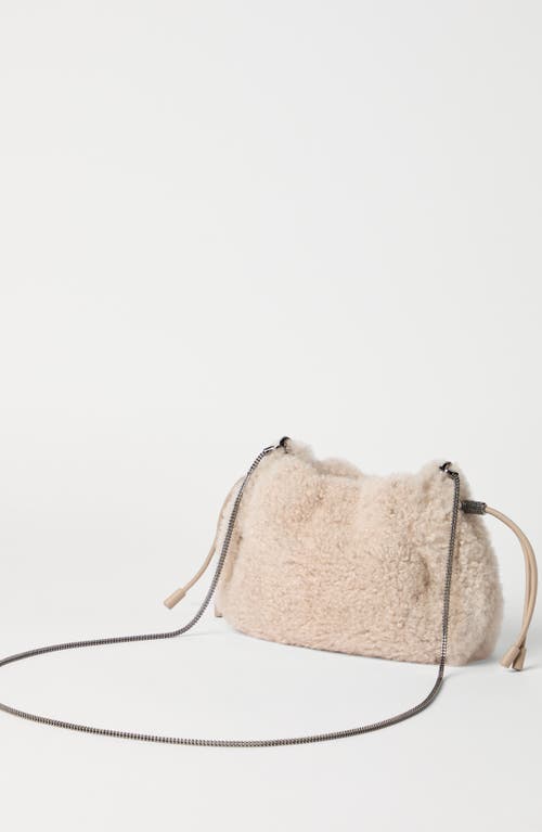 Brunello Cucinelli Shearling Mellow Mini Bucket Bag In White