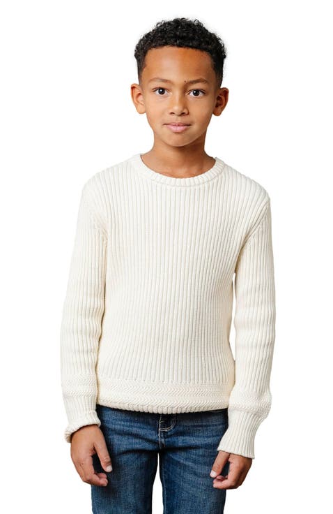 Boys' Organic Herringbone Detail Crew Neck Sweater, Kids