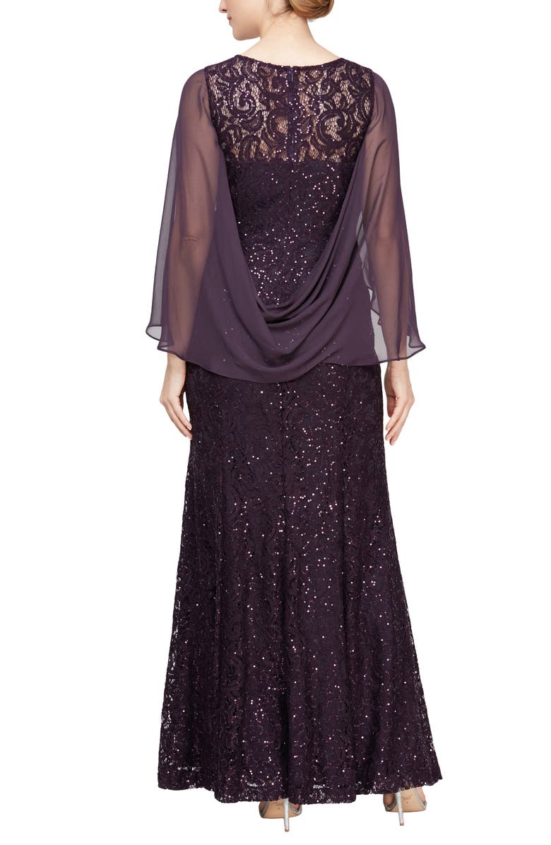 Alex Evenings Sequin Capelet Trumpet Gown, Alternate, color, 