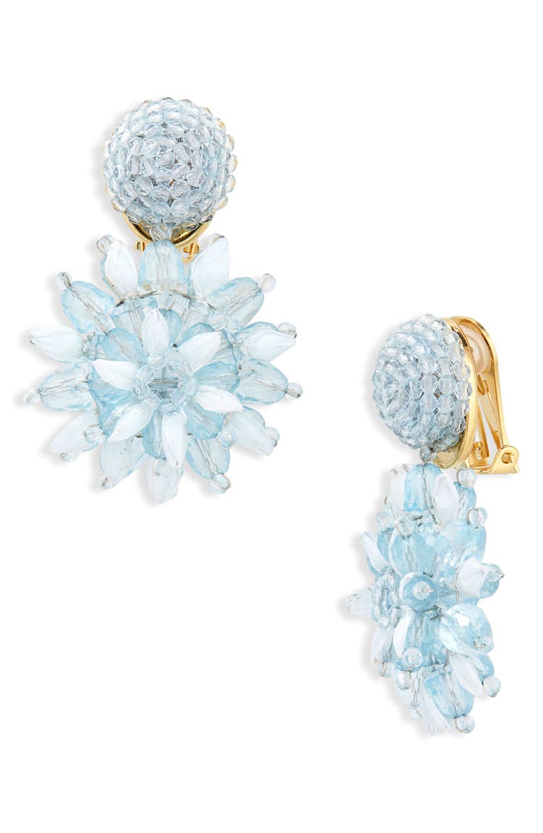 Oscar de la Renta Beaded Flower Clip-On Earrings, Main, color, Blue
