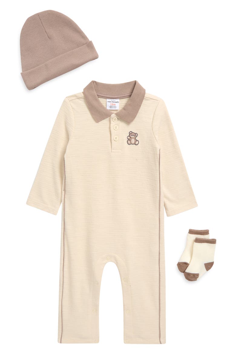 Romper, Hat & Socks Set, Main, color, BEAR