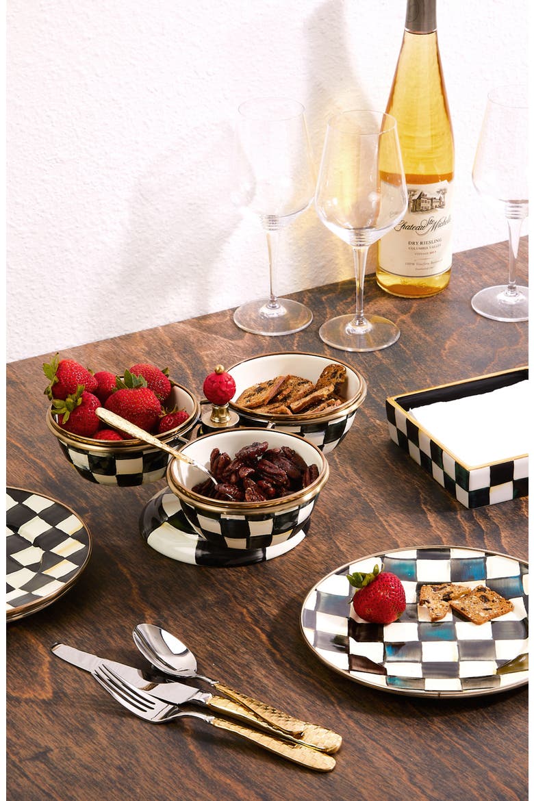 Courtly Check Set of 4 Enamel Salad Plates, Alternate, color, BLACK/ WHITE