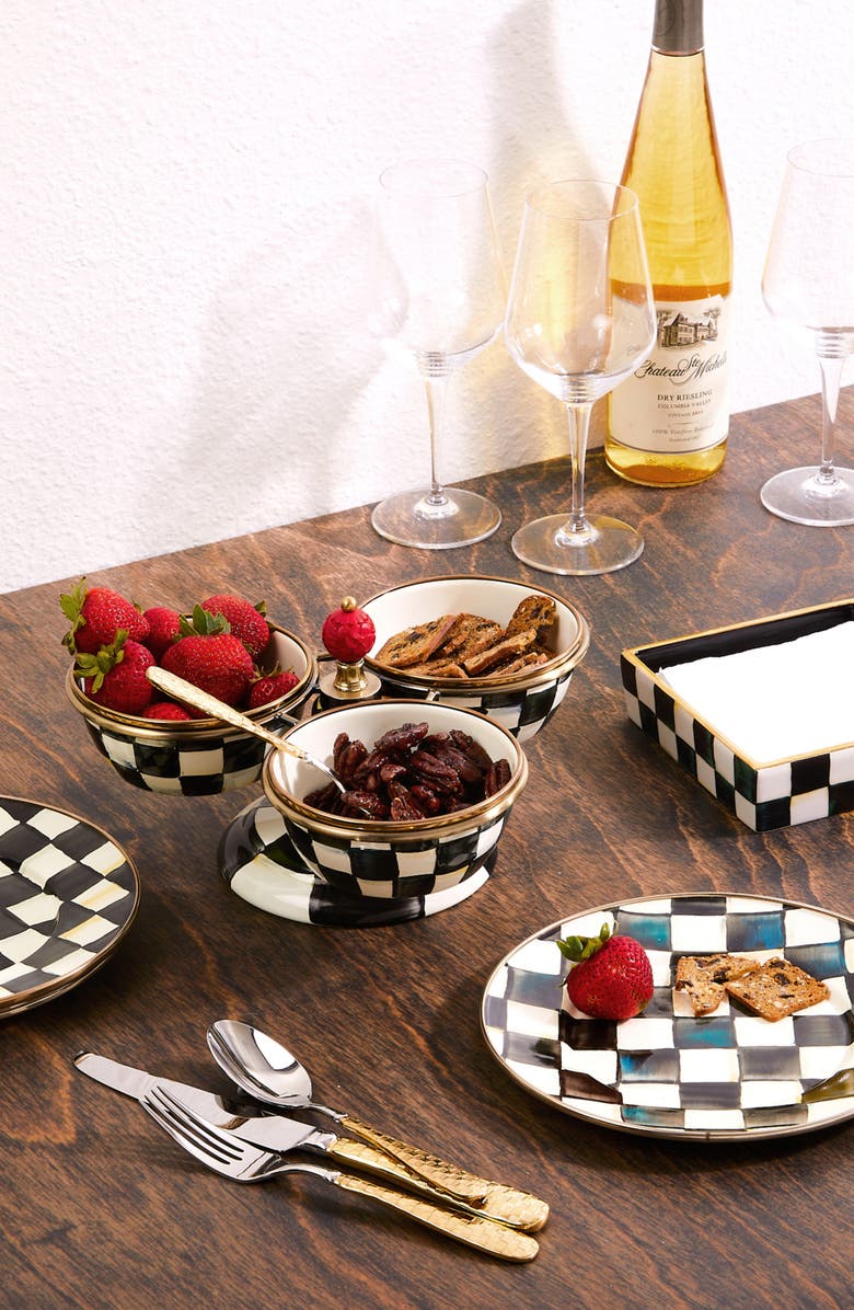 MACKENZIE CHILDS Courtly Check Set of 4 Enamel Salad Plates, Alternate, color, Black/ White